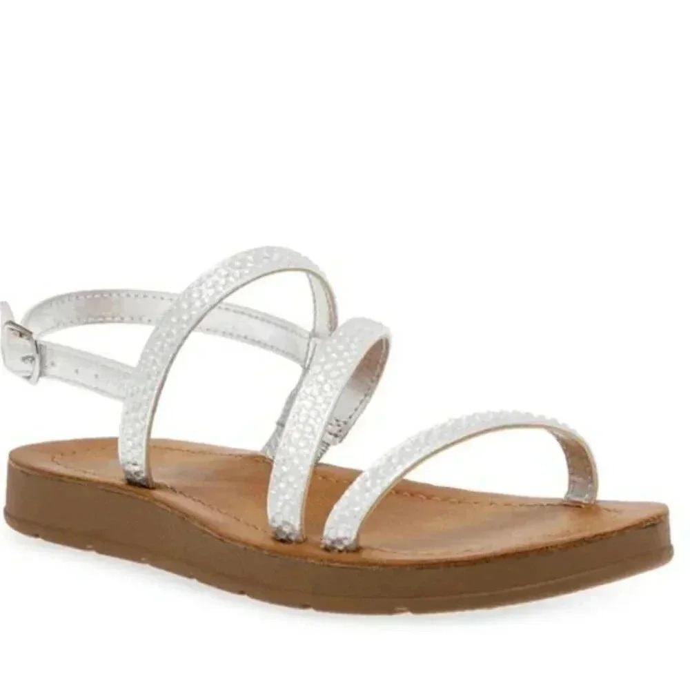 Steve Madden Girl Jplum Silver Sparkle Strappy Sandal Size 1